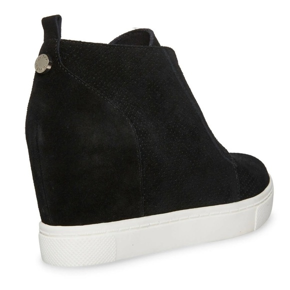 Steve Madden 7 black Suede leather platform Wedge side zip hidden heel Sneaker - Picture 2 of 10